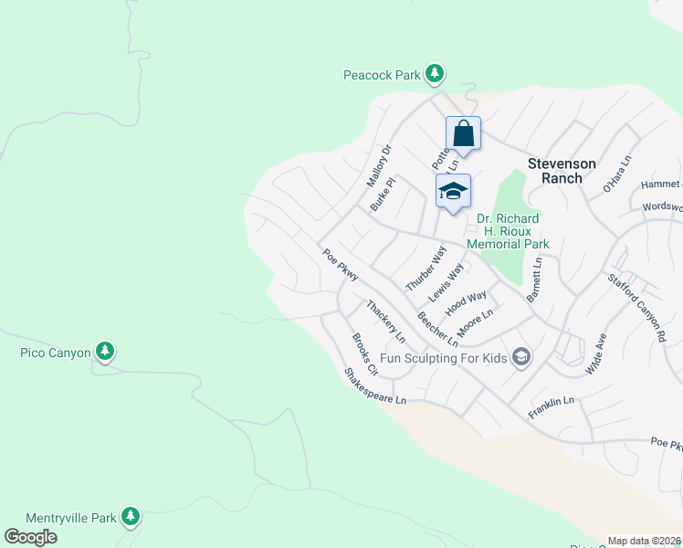 map of restaurants, bars, coffee shops, grocery stores, and more near 26750 Brooks Circle in Stevenson Ranch