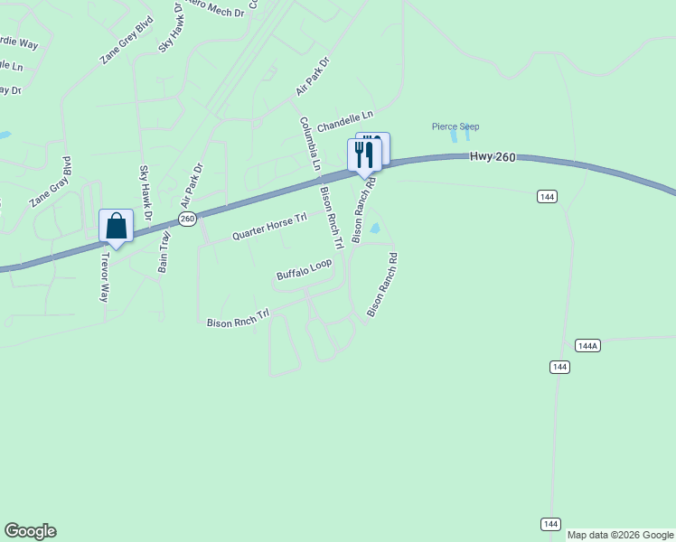 map of restaurants, bars, coffee shops, grocery stores, and more near 2348 South Buffalo Loop in Navajo County
