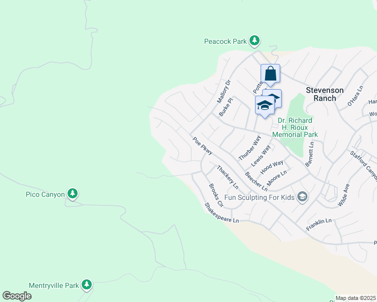 map of restaurants, bars, coffee shops, grocery stores, and more near 26726 Wyatt Lane in Stevenson Ranch