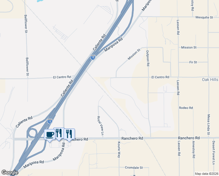 map of restaurants, bars, coffee shops, grocery stores, and more near 11885 Lamplighter Lane in Hesperia