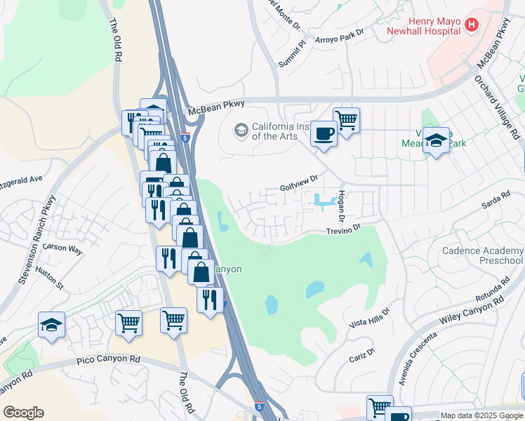 map of restaurants, bars, coffee shops, grocery stores, and more near 24785 Masters Cup Way in Santa Clarita