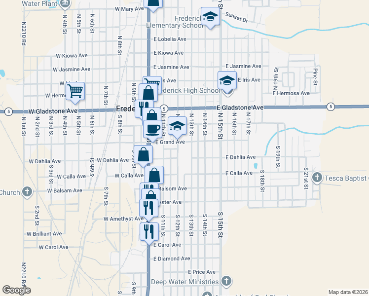 map of restaurants, bars, coffee shops, grocery stores, and more near 100 South 12th Street in Frederick