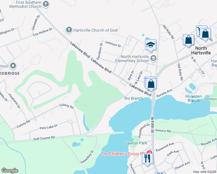 map of restaurants, bars, coffee shops, grocery stores, and more near 208 Lakeview Blvd in Hartsville
