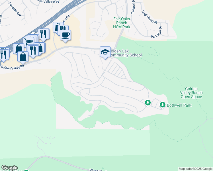 map of restaurants, bars, coffee shops, grocery stores, and more near 18797 Big Cedar Drive in Santa Clarita