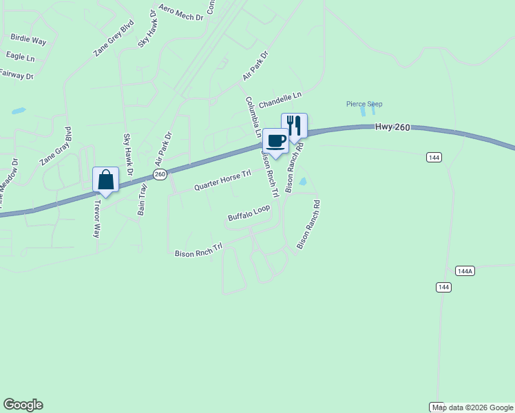 map of restaurants, bars, coffee shops, grocery stores, and more near 2348 South Buffalo Loop in Navajo County