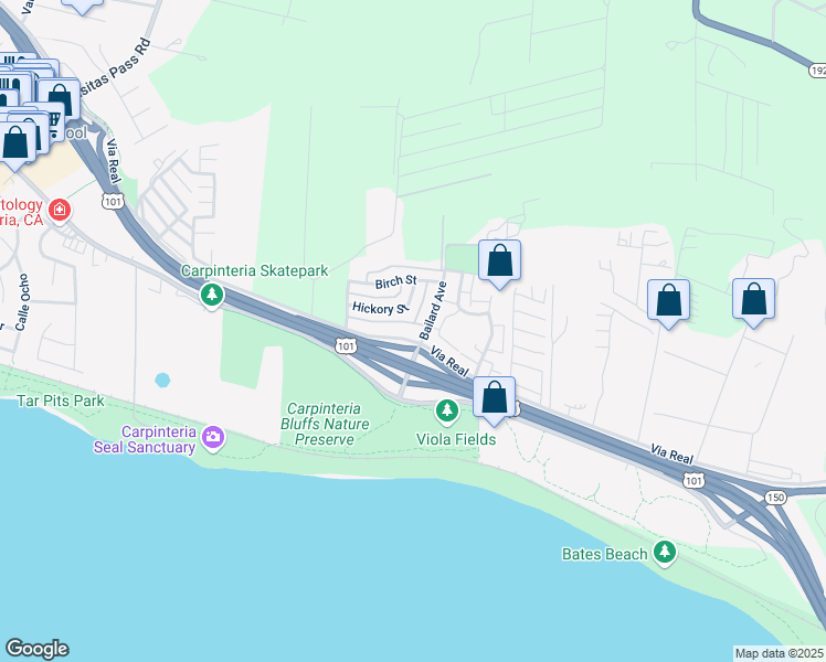 map of restaurants, bars, coffee shops, grocery stores, and more near in Carpinteria