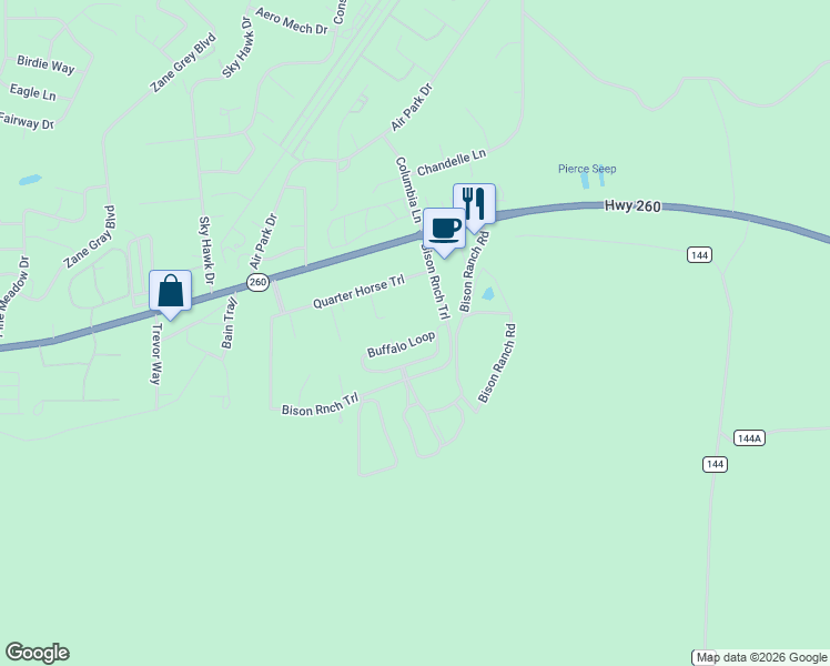 map of restaurants, bars, coffee shops, grocery stores, and more near 2348 South Buffalo Loop in Navajo County