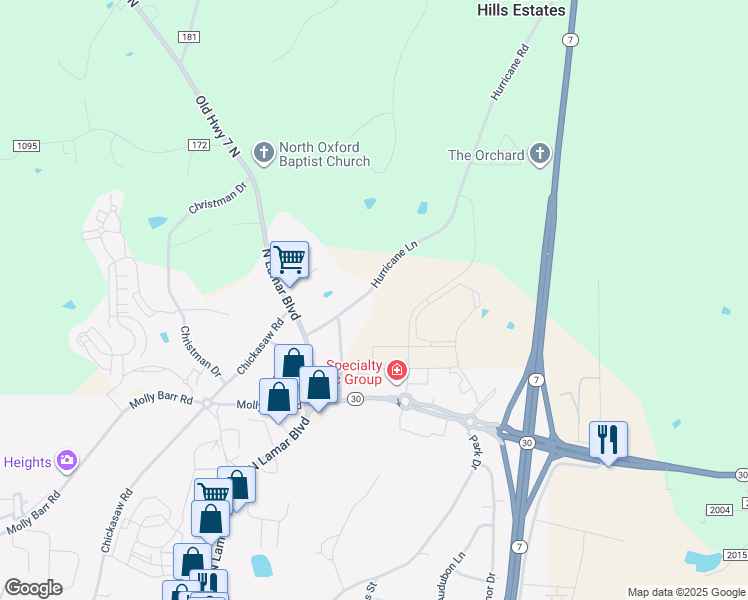 map of restaurants, bars, coffee shops, grocery stores, and more near 22 County Road 178 in Oxford