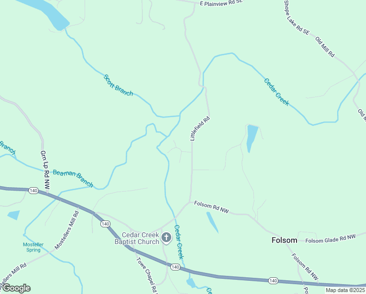 map of restaurants, bars, coffee shops, grocery stores, and more near 65 Littlefield Road in Adairsville