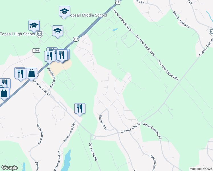 map of restaurants, bars, coffee shops, grocery stores, and more near Captain Beam Boulevard in Hampstead