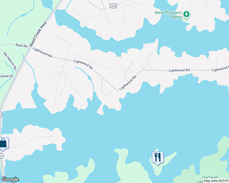 map of restaurants, bars, coffee shops, grocery stores, and more near 175 Old Oak Trail in Hartwell