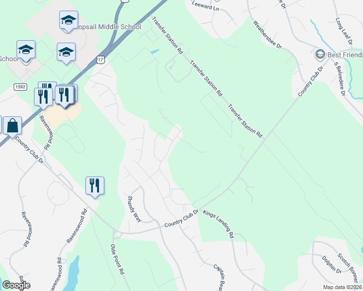map of restaurants, bars, coffee shops, grocery stores, and more near 430 Arden Drive in Hampstead