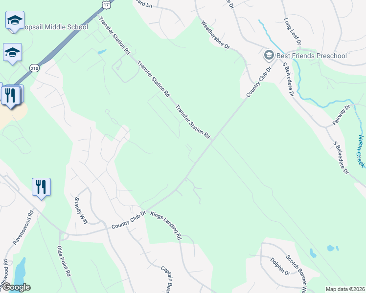 map of restaurants, bars, coffee shops, grocery stores, and more near 1497 Country Club Drive in Hampstead