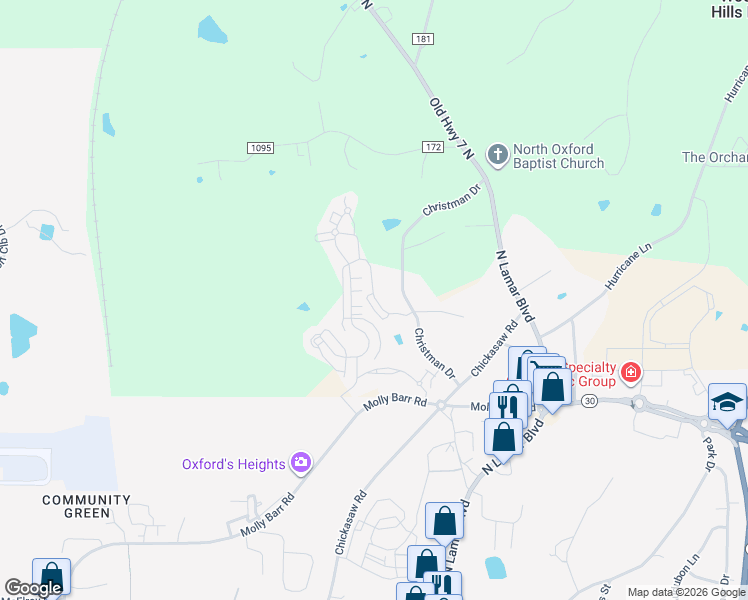 map of restaurants, bars, coffee shops, grocery stores, and more near 420-498 Olive Branch Way in Oxford