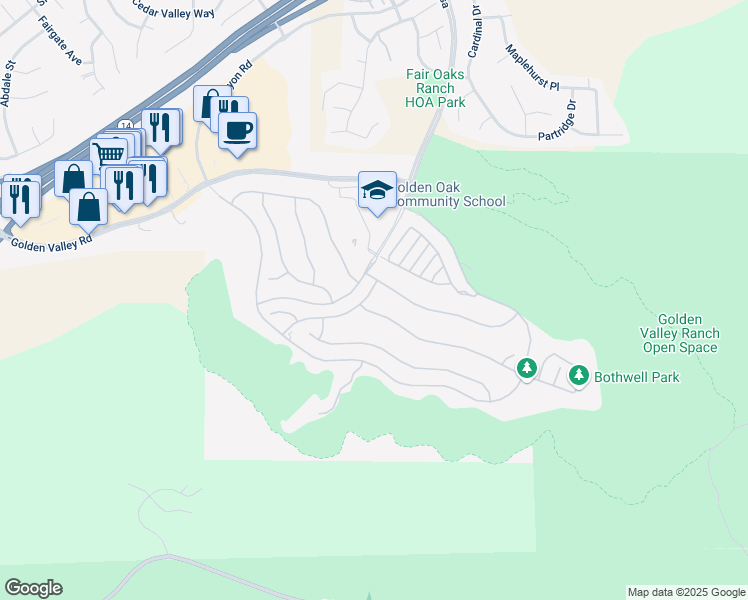 map of restaurants, bars, coffee shops, grocery stores, and more near 18779 Big Cedar Drive in Santa Clarita