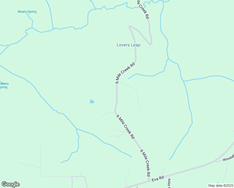 map of restaurants, bars, coffee shops, grocery stores, and more near 6 Mile Creek Road in Eva