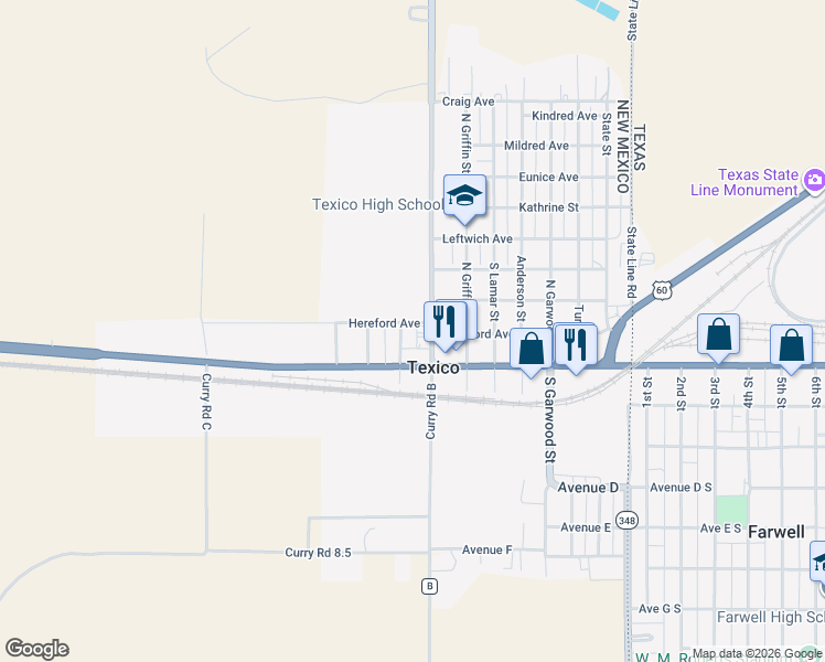 map of restaurants, bars, coffee shops, grocery stores, and more near 910-918 North College Street in Texico