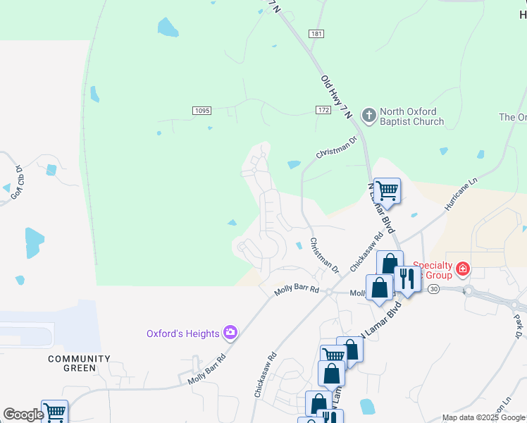 map of restaurants, bars, coffee shops, grocery stores, and more near 420-498 Olive Branch Way in Oxford