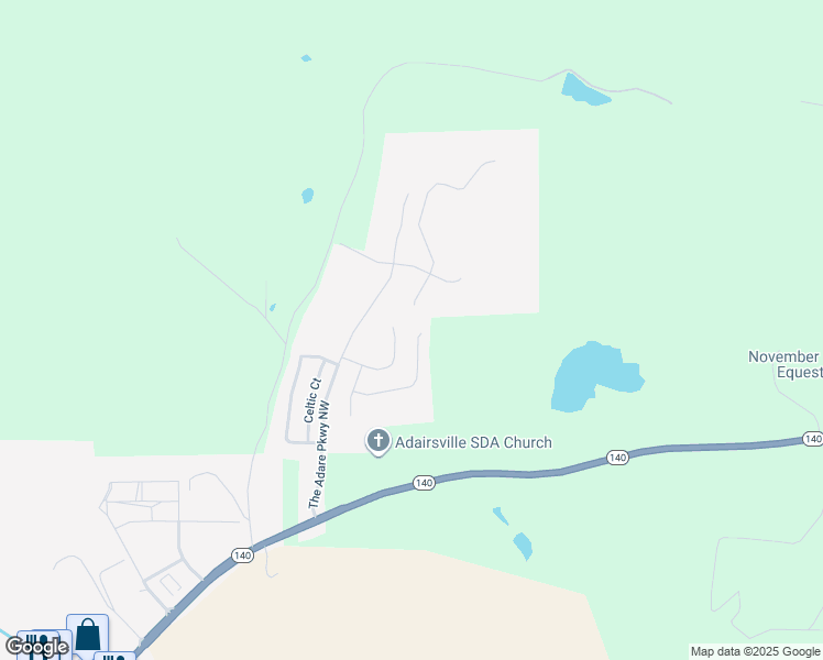 map of restaurants, bars, coffee shops, grocery stores, and more near 30 Shamrock Chase in Adairsville