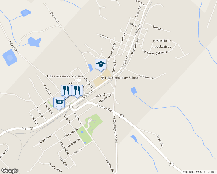 map of restaurants, bars, coffee shops, grocery stores, and more near 6217 Helen Street in Lula