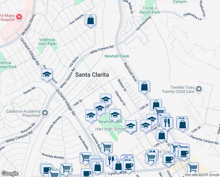 map of restaurants, bars, coffee shops, grocery stores, and more near in Santa Clarita