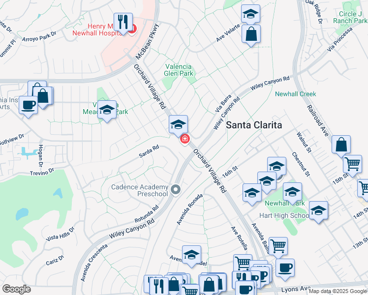 map of restaurants, bars, coffee shops, grocery stores, and more near in Santa Clarita