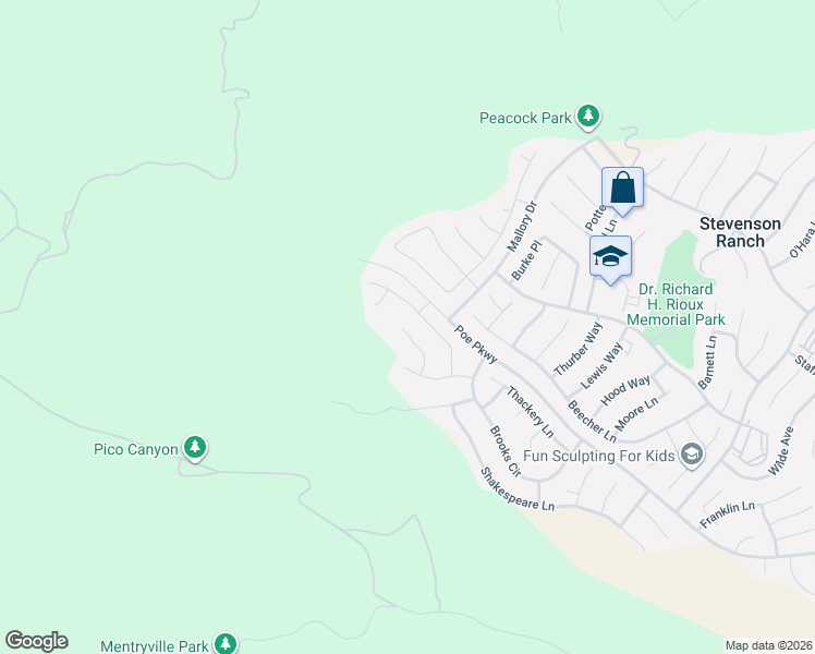 map of restaurants, bars, coffee shops, grocery stores, and more near 25750 Wallace Place in Stevenson Ranch