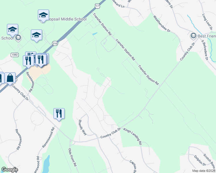 map of restaurants, bars, coffee shops, grocery stores, and more near 507 Annandale Trce in Hampstead