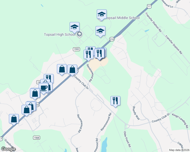 map of restaurants, bars, coffee shops, grocery stores, and more near 436 Widgeon Drive in Hampstead