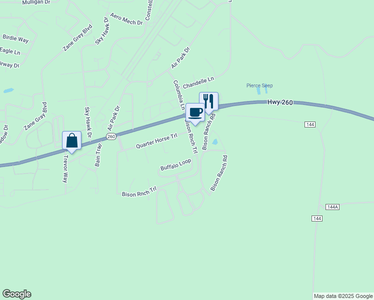 map of restaurants, bars, coffee shops, grocery stores, and more near 2409 Quarter Horse Trail in Navajo County