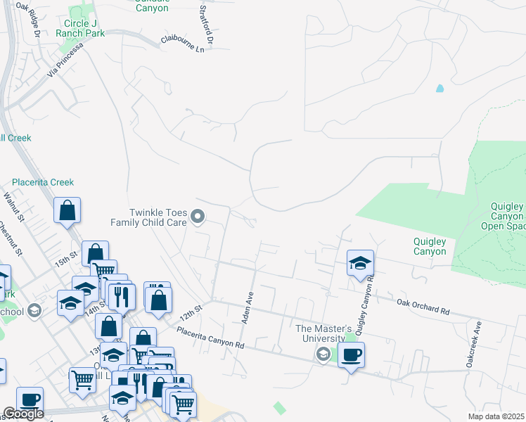 map of restaurants, bars, coffee shops, grocery stores, and more near 21976 Parvin Drive in Santa Clarita
