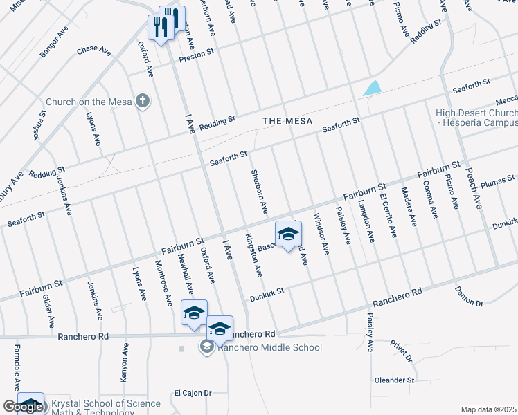map of restaurants, bars, coffee shops, grocery stores, and more near 7668 Sherborn Avenue in Hesperia