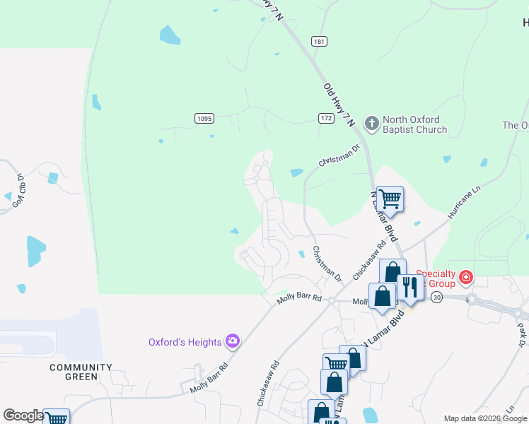 map of restaurants, bars, coffee shops, grocery stores, and more near 420-498 Olive Branch Way in Oxford