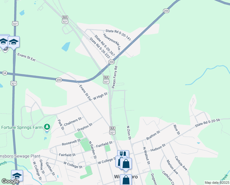 map of restaurants, bars, coffee shops, grocery stores, and more near 101 High Street East in Winnsboro