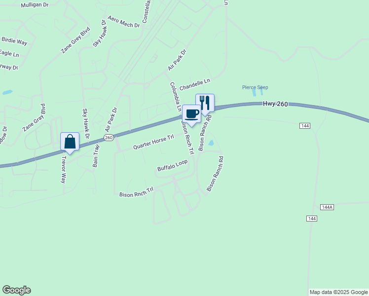 map of restaurants, bars, coffee shops, grocery stores, and more near 2409 Quarter Horse Trail in Navajo County