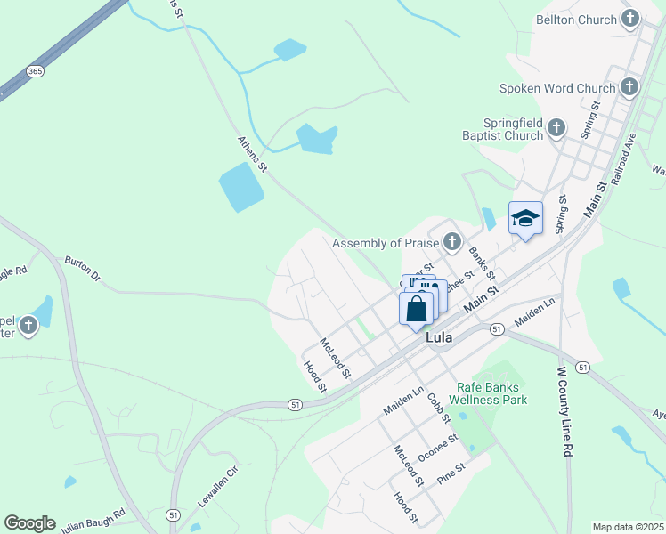 map of restaurants, bars, coffee shops, grocery stores, and more near 6041 Cobb Street in Lula