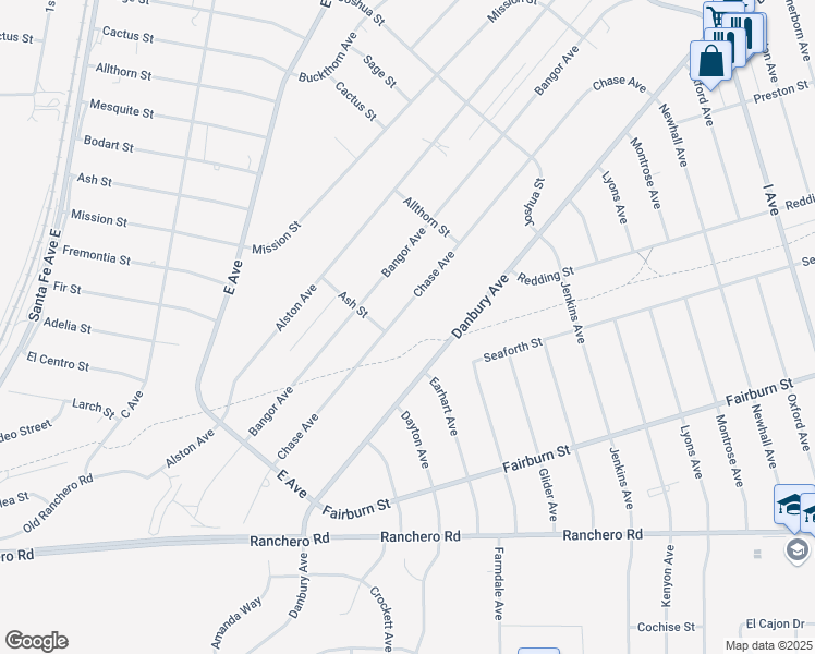 map of restaurants, bars, coffee shops, grocery stores, and more near 7687 Chase Avenue in Hesperia