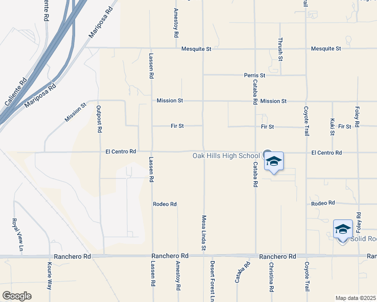 map of restaurants, bars, coffee shops, grocery stores, and more near El Centro Road in Hesperia