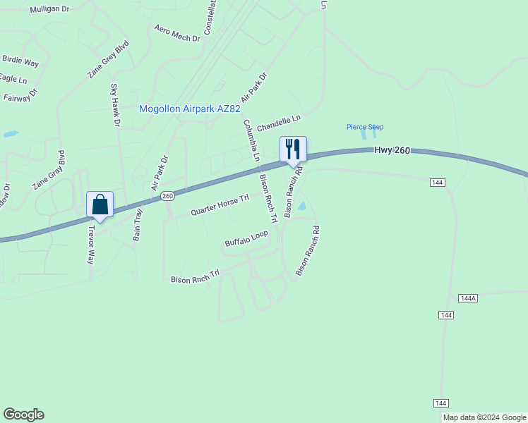 map of restaurants, bars, coffee shops, grocery stores, and more near 2409 Quarter Horse Trail in Navajo County