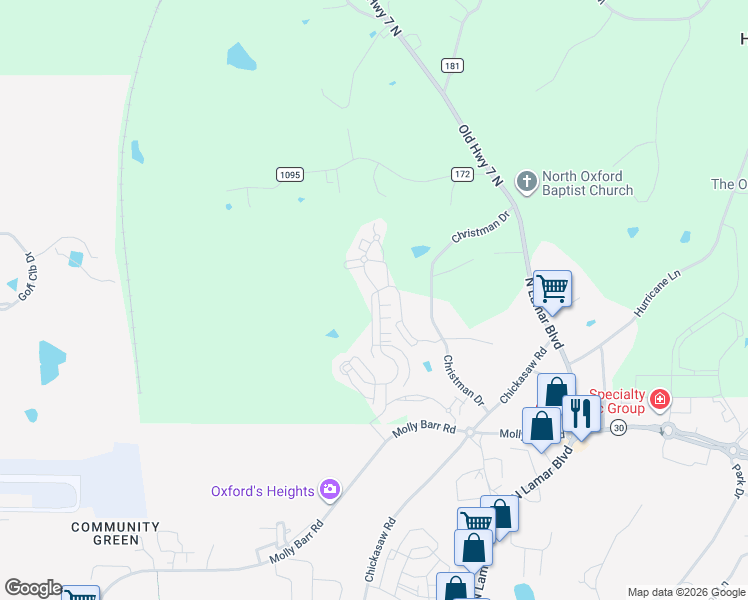 map of restaurants, bars, coffee shops, grocery stores, and more near 420-498 Olive Branch Way in Oxford