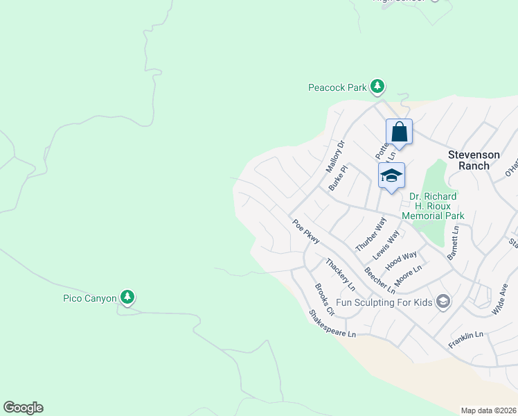 map of restaurants, bars, coffee shops, grocery stores, and more near 26816 Wyatt Lane in Stevenson Ranch