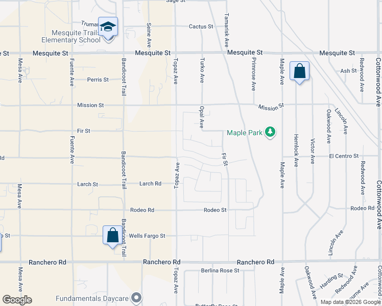 map of restaurants, bars, coffee shops, grocery stores, and more near 14145 Cambridge Street in Hesperia