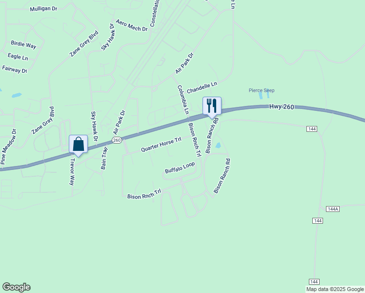 map of restaurants, bars, coffee shops, grocery stores, and more near 2409 Quarter Horse Trail in Navajo County
