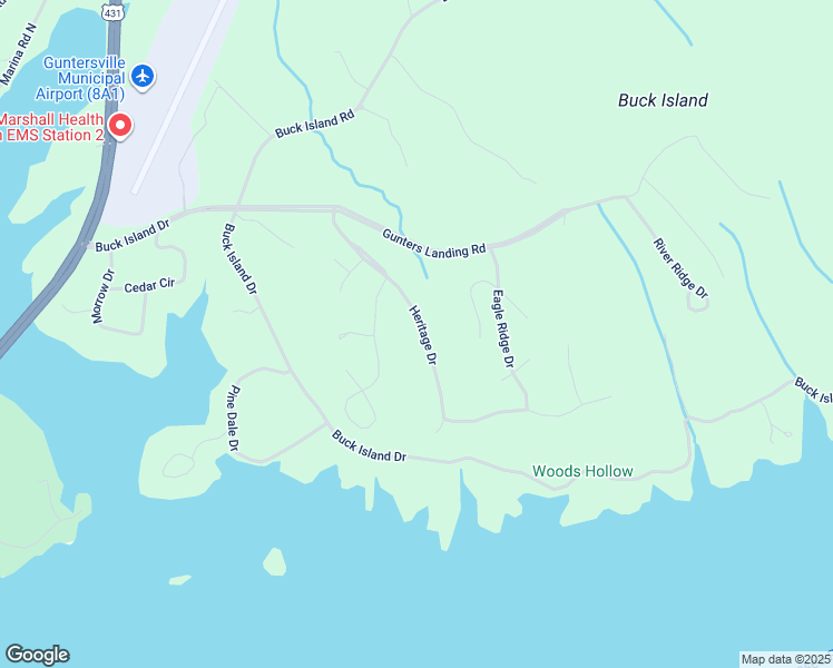 map of restaurants, bars, coffee shops, grocery stores, and more near 1071 Heritage Drive in Guntersville