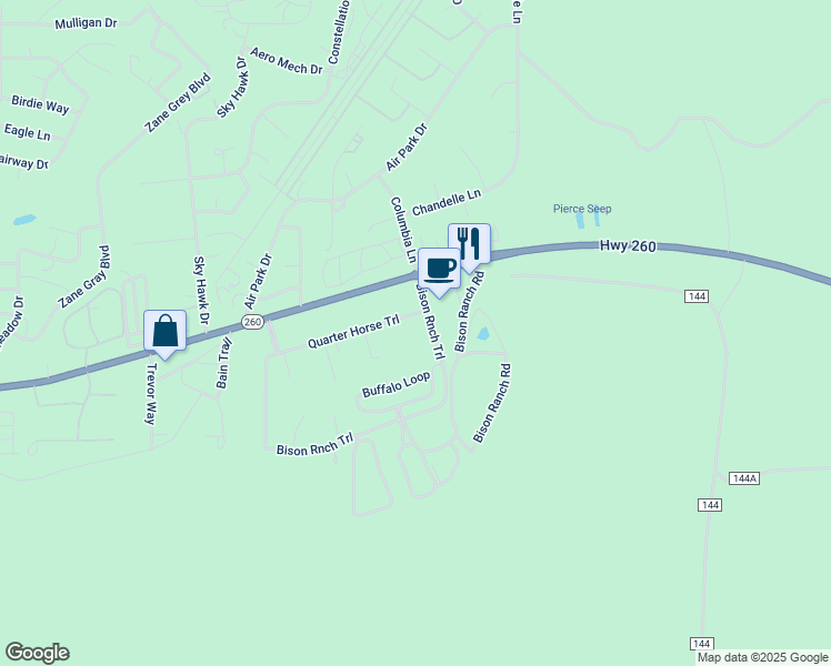 map of restaurants, bars, coffee shops, grocery stores, and more near 2409 Quarter Horse Trail in Navajo County
