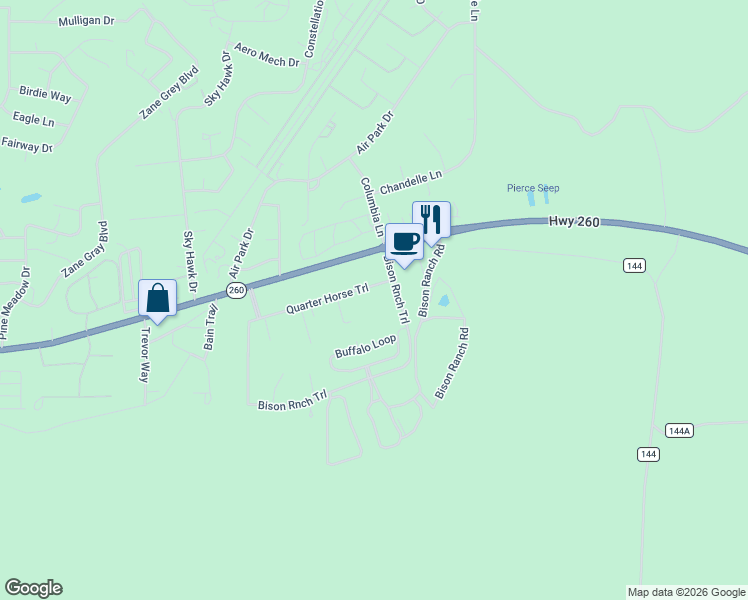 map of restaurants, bars, coffee shops, grocery stores, and more near 2409 Quarter Horse Trail in Navajo County