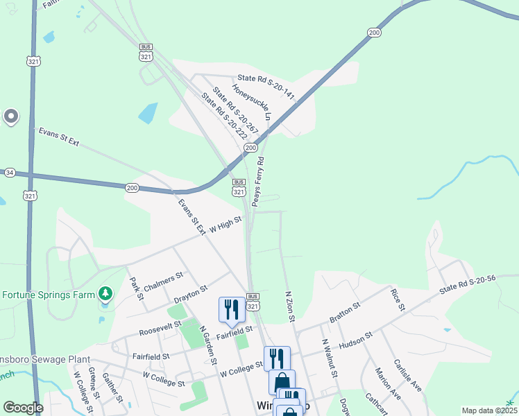 map of restaurants, bars, coffee shops, grocery stores, and more near 101 High Street East in Winnsboro