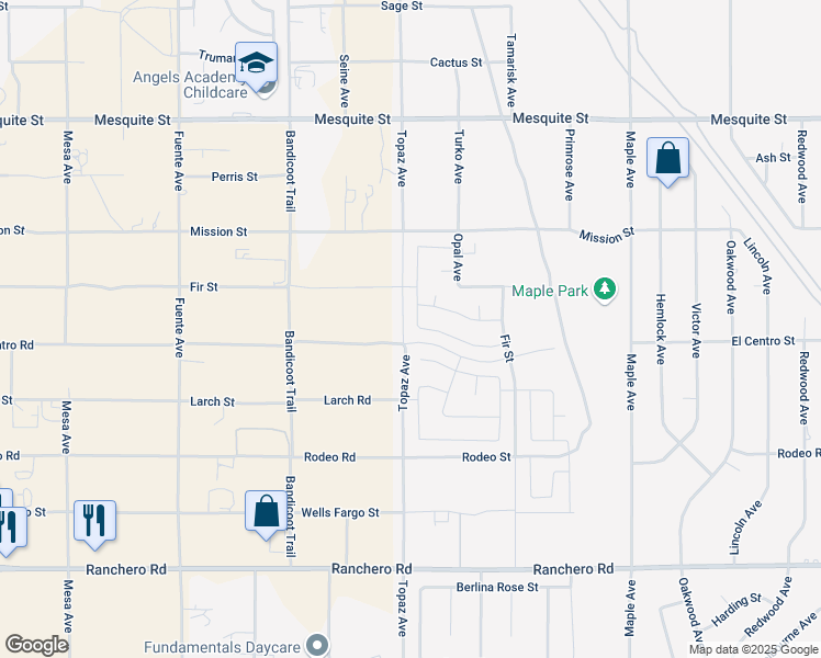 map of restaurants, bars, coffee shops, grocery stores, and more near 7810 Baylor Ave in Hesperia