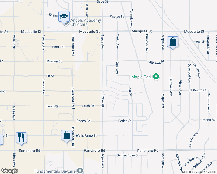 map of restaurants, bars, coffee shops, grocery stores, and more near 14161 Cambridge Street in Hesperia