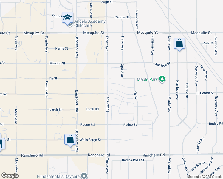 map of restaurants, bars, coffee shops, grocery stores, and more near 14277 Cambridge Street in Hesperia